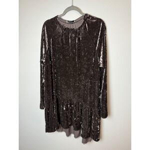 ELVI Brown Crushed Velvet Drop Waist Ruffle Hem Tunic Dress Womens‎ Plus Size 18